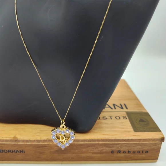 DIOR Gold Heart Logo Pendant Lavender Crystal Galliano Era Y2K Vintage - Picture 4 of 5